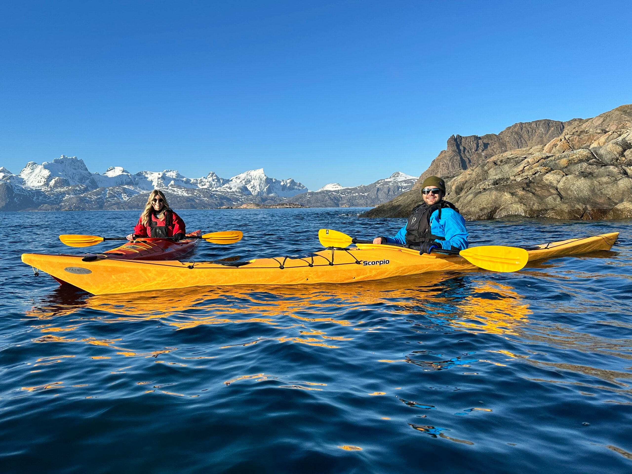 kayaking in lofoten islands in winter